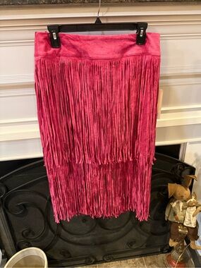 Fuchsia Fringe Midi Skirt - Women